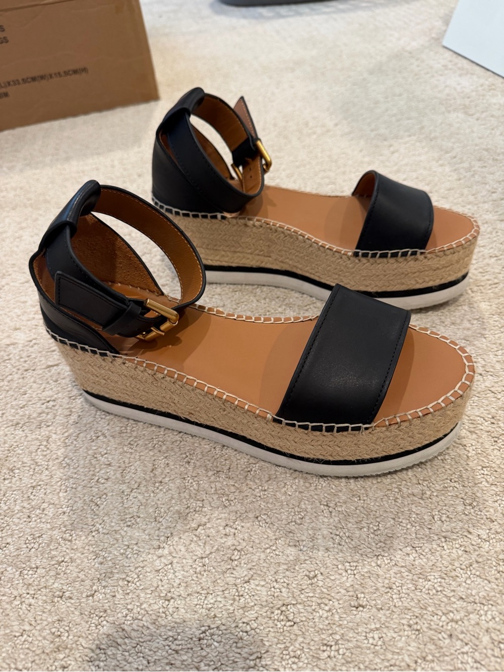See By Chloe Black Leather Espadrille Platform Sandals - Picture 2 of 3